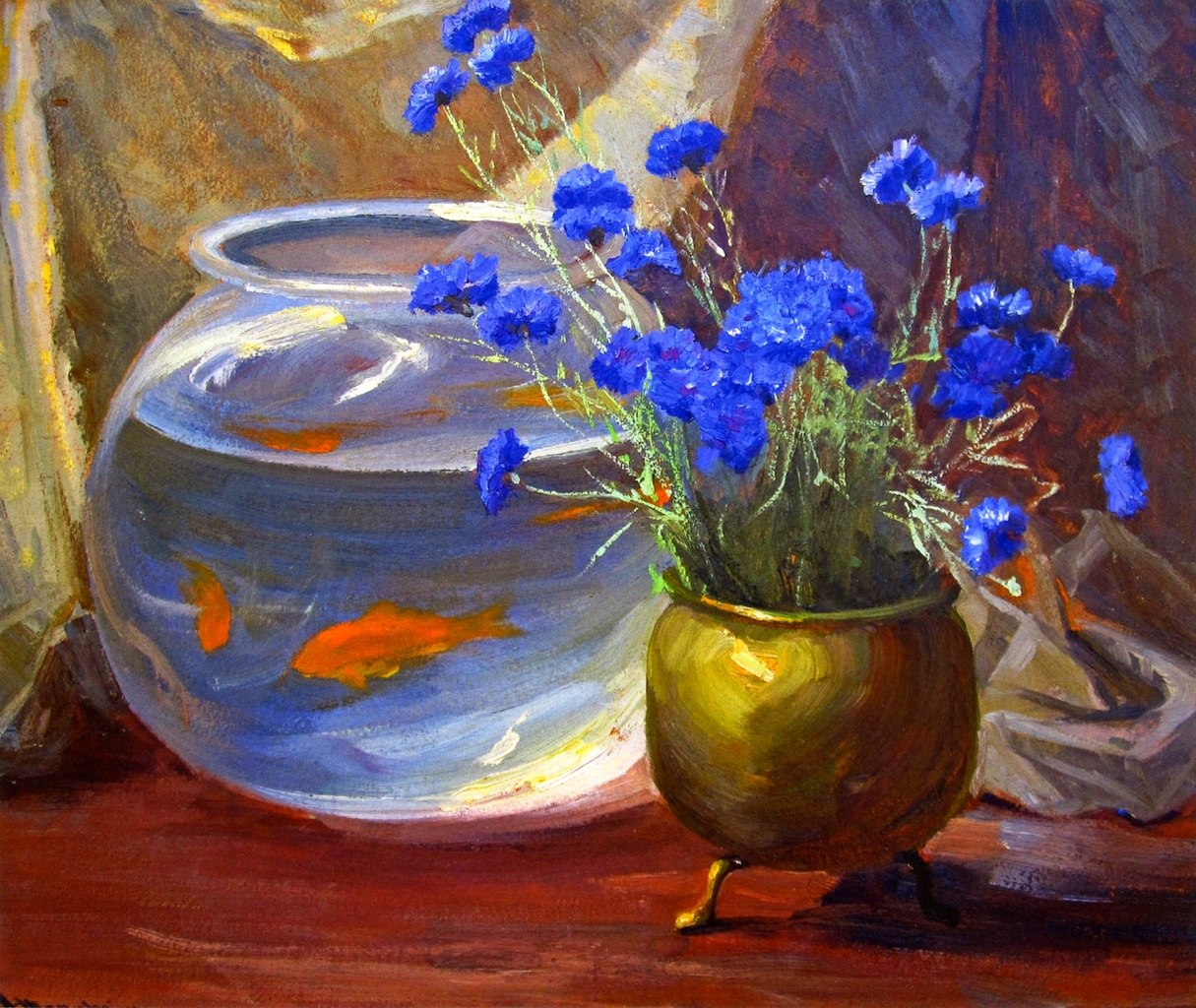 Jean Mannheim - Goldfischglas und Blumen - Goldfish Bowl and Flowers
